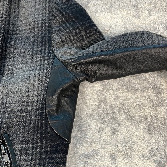 ALC Plaid Funnel Biker Moto Jacket Wool Black Gray Dark Academia Tartan Sz 2 - Picture 7 of 10